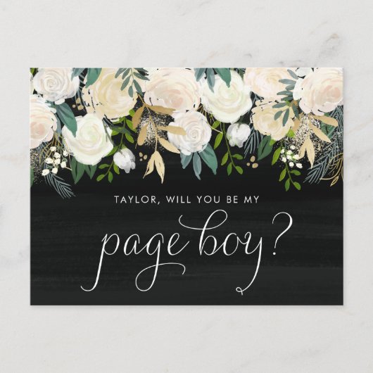 Soft Ivory Flowers Rustic You Be My Page Boy Uitnodiging Briefkaart (Voorkant)