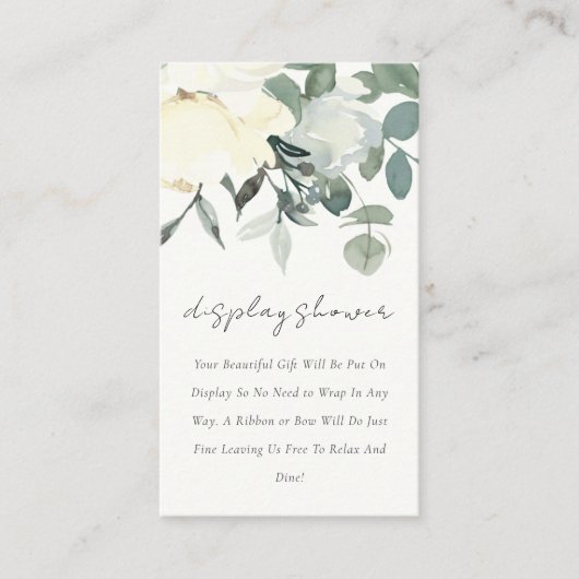 SOFT IVORY WHITE FLORAL BUNCH DISPLAY BABY SHOWER INFORMATIEKAARTJE (Voorkant)