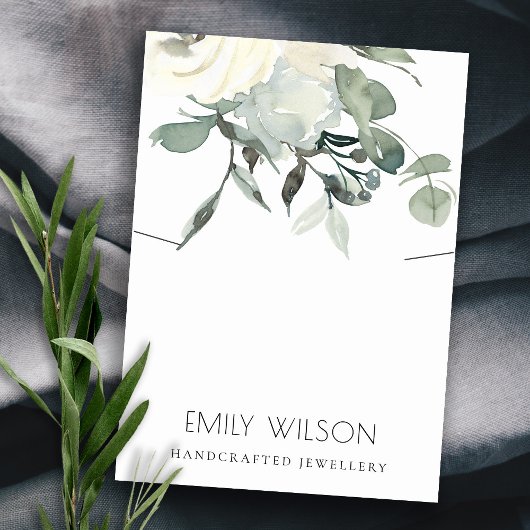 SOFT IVORY WHITE FLORAL BUNCH KETTING DISPLAY VISITEKAARTJE