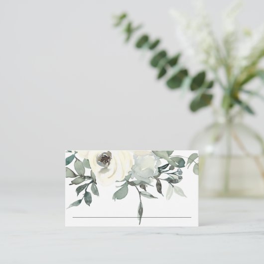 SOFT IVORY WHITE FLORAL BUNCH WEDDING PLACE CARD VISITEKAARTJE (Staand voorkant)