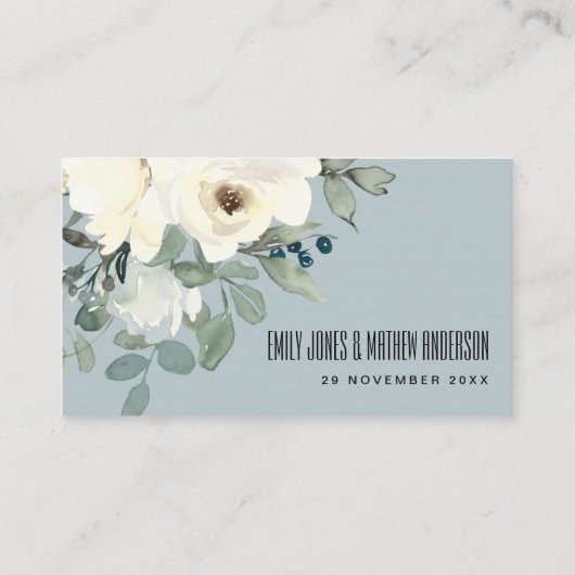 SOFT IVORY WHITE FLORAL BUNCH WEDDING PLACE CARD VISITEKAARTJE (Achterkant)