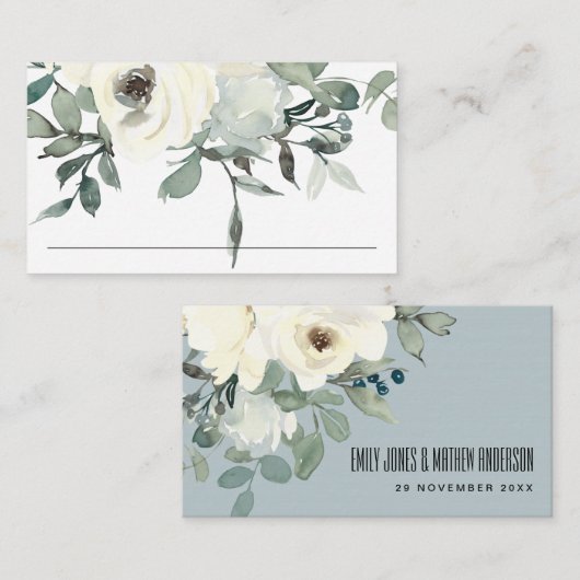 SOFT IVORY WHITE FLORAL BUNCH WEDDING PLACE CARD VISITEKAARTJE (Voorkant / Achterkant)