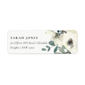 SOFT IVORY WHITE FLORAL WATERVERF BUNCH ADRES ETIKET (Voorkant)