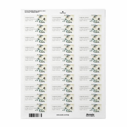 SOFT IVORY WHITE FLORAL WATERVERF BUNCH ADRES ETIKET (Full Sheet)