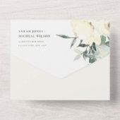 SOFT IVORY WHITE FLORAL WATERVERF BUNCH WEDING ALL IN ONE UITNODIGING (Achterkant)