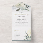 SOFT IVORY WHITE FLORAL WATERVERF BUNCH WEDING ALL IN ONE UITNODIGING (Binnen)