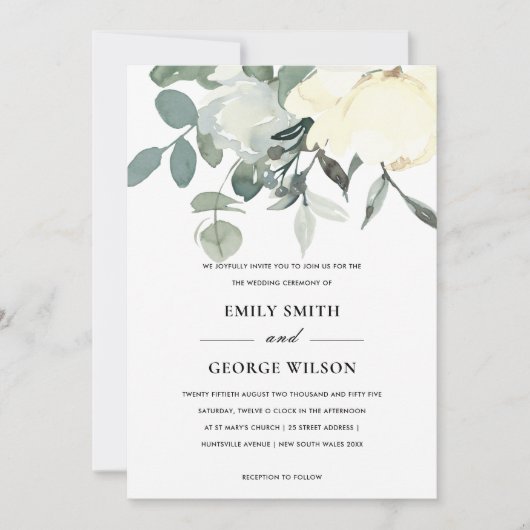 SOFT IVORY WHITE FLORAL WATERVERF BUNCH WEDING KAART (Voorkant)