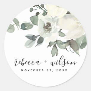 SOFT IVORY WHITE FLORAL WATERVERF BUNCH WEDING RONDE STICKER