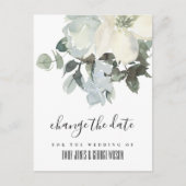 SOFT IVORY WHITE FLORAL WEDDING VERANDERT DE DATUM AANKONDIGINGSKAART (Voorkant)