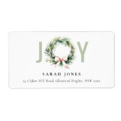 Soft Joy Blush Groene Kerst Krans Adres Etiket (Voorkant)