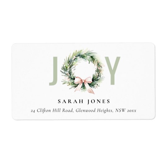 Soft Joy Blush Groene Kerst Krans Adres Etiket (Voorkant)