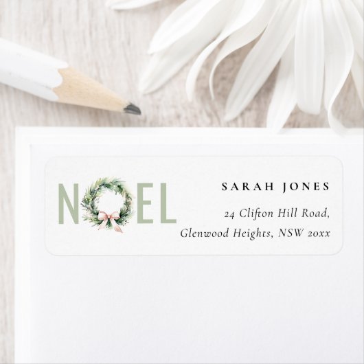 Soft Joy Blush Groene Kerst Krans Adres Etiket (Insitu)
