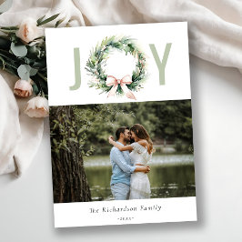 Soft Joy Blush Groene Kerst Krans Foto Feestdagenkaart
