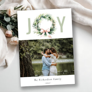Soft Joy Blush Groene Kerst Krans Foto Feestdagenkaart