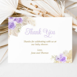 Soft Lavender Boho Pampas Floral Girl Baby shower Bedankkaart