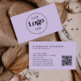 Soft Lavender Elegant Custom Company Logo QR Code Visitekaartje