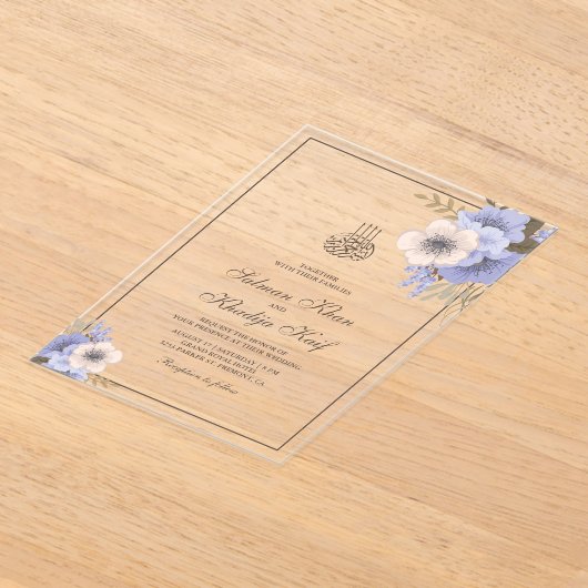 Soft Lavender Floral Islamic Muslim Wedding Acryl Uitnodigingen (Laagn)