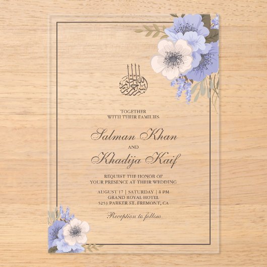 Soft Lavender Floral Islamic Muslim Wedding Acryl Uitnodigingen (Voorkant)
