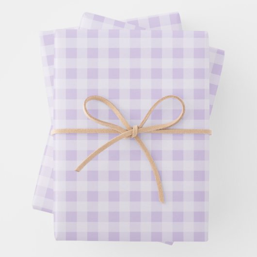 Soft Lavender Gingham Wrapping Paper Sheets (In situ)
