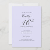 Soft Lavender Minimalist 16th Birthday Invitation Kaart (Voorkant)