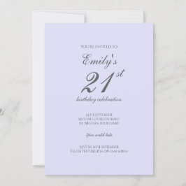 Soft Lavender Minimalist 21st Birthday Invitation Kaart