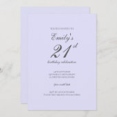 Soft Lavender Minimalist 21st Birthday Invitation Kaart (Voorkant / Achterkant)
