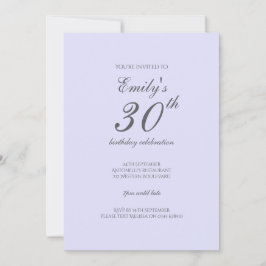 Soft Lavender Minimalist 30th Birthday Invitation Kaart