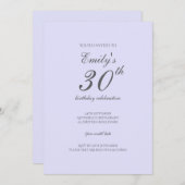 Soft Lavender Minimalist 30th Birthday Invitation Kaart (Voorkant / Achterkant)