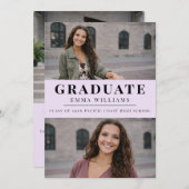Soft Lavender Photo Graduate Announcement Kaart (Voorkant / Achterkant)