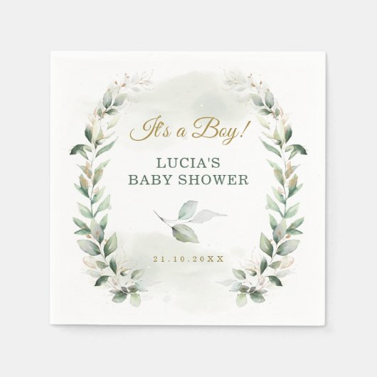 Soft Leafy Greenery Gold Wreated Baby shower Servet (Voorkant)