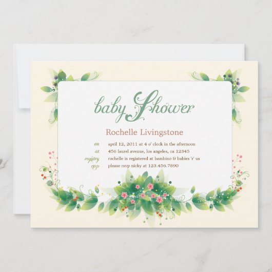 Soft Leaves Garden Baby shower Invitation Kaart (Voorkant)