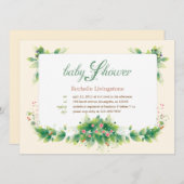 Soft Leaves Girl Baby shower Invitation Kaart (Voorkant / Achterkant)