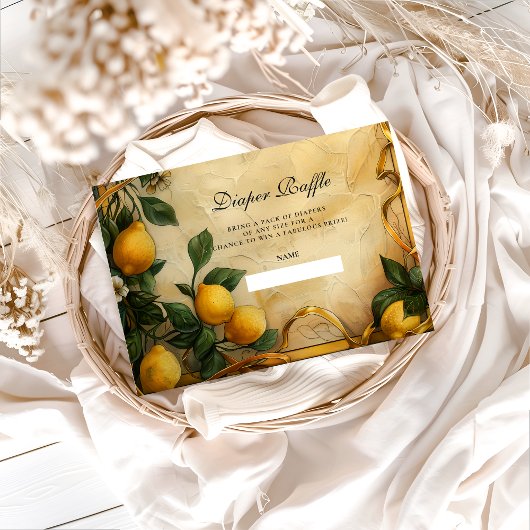 Soft Lemon Garden Baby Shower Diapper Raffle Informatiekaartje