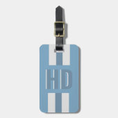 Soft Light Blue striped Shadow monogrammed modern Bagagelabel (Voorkant verticaal)