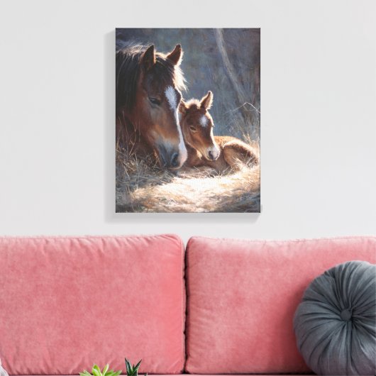 Soft Light Mare and Foal Painting Canvas Afdruk (Insitu (Woonkamer))