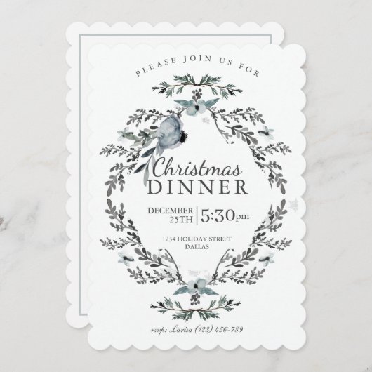 Soft Light Silver Blue-kerstuitnodiging Feestdagenkaart (Voorkant / Achterkant)