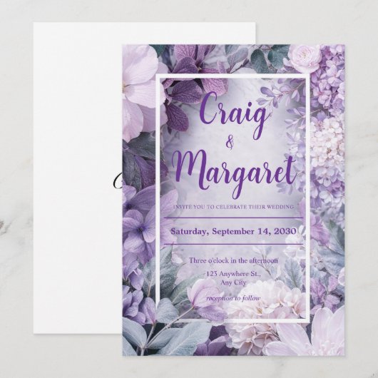 Soft Lila & Blush Bloemen bruiloft Kaart (Voorkant / Achterkant)