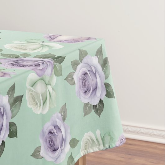 Soft Lilac And White Roses With Watercolor Effects Tafelkleed (Voorbeeld)