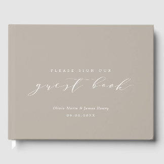 Soft Linen Taupe Sand Modern  Wedding Gastenboek