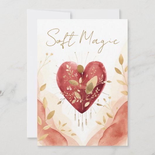 Soft Magic Watercolor Heart with Golden Botanicals Feestdagenkaart (Voorkant)