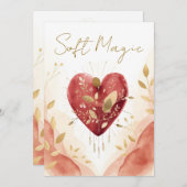 Soft Magic Watercolor Heart with Golden Botanicals Feestdagenkaart (Voorkant / Achterkant)