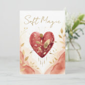 Soft Magic Watercolor Heart with Golden Botanicals Feestdagenkaart (Staand voorkant)