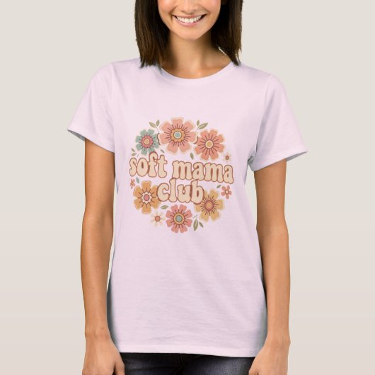 Soft Mama Club Retro Groovy Daisy Bloemendesign T-shirt (Voorkant)