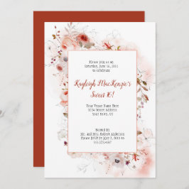 Soft Marsala Burgundy Terracotta Floral Sweet 16 Kaart