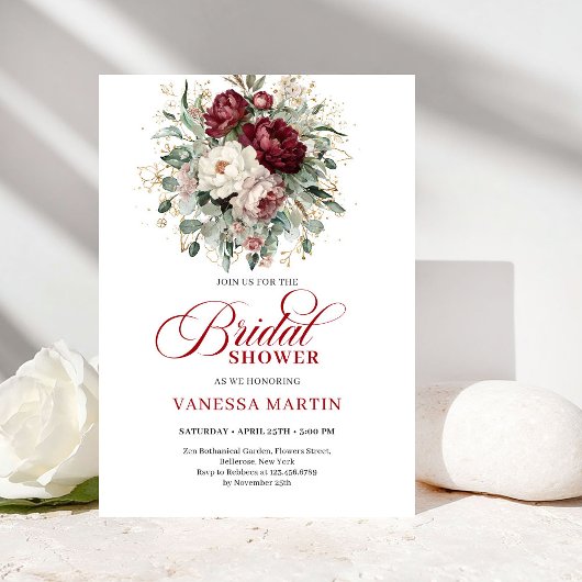 Soft Marsala Flowers Bridal Shower Invitation Kaart