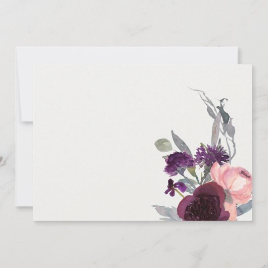 SOFT MAUT PAARSE LILA WATERVERF FLORAL WEDING BEDANKKAART (Achterkant)