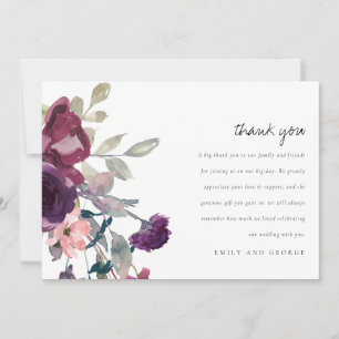 SOFT MAUT PAARSE LILA WATERVERF FLORAL WEDING BEDANKKAART