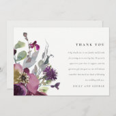 SOFT MAUT PAARSE LILA WATERVERF FLORAL WEDING BEDANKKAART (Voorkant / Achterkant)