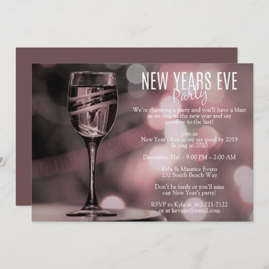 Soft Mauve Elegant New Years Eve Party Kaart (Voorkant / Achterkant)