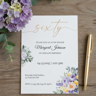 Soft Mauve Floral 60th Birthday Celebration Kaart